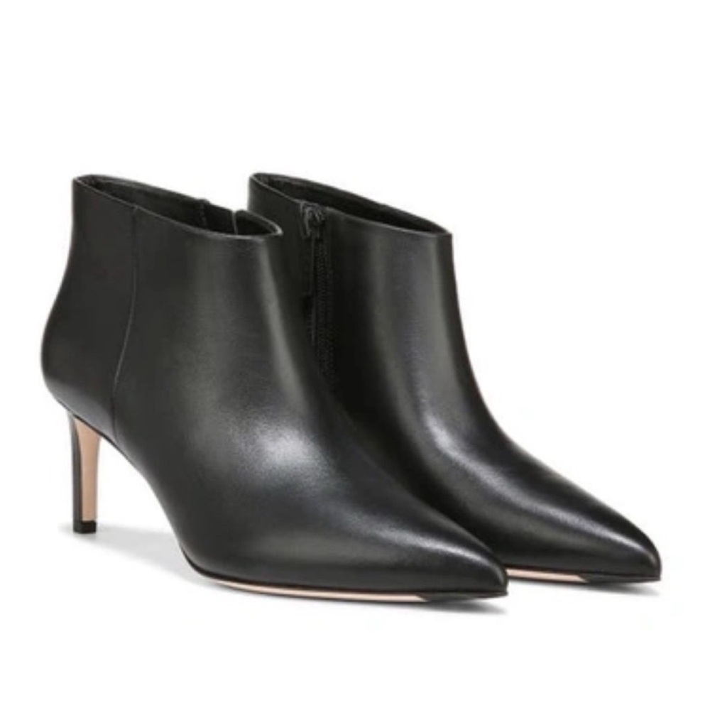 Veronica Beard Ankle Booties Leone Pointed Toe Kitten Heels in Black Leather - Picture 2 of 10